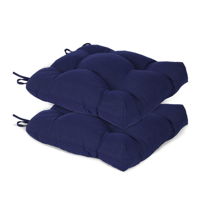 19x19x5 Inch Tufted Outdoor Chair Cushions, Water and Fade Resistant Polyester Dining Chair Pads with Ties - Dark Blue