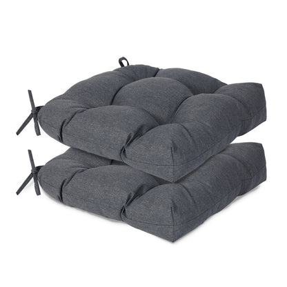 19x19x5 Inch Tufted Outdoor Chair Cushions, Water and Fade Resistant Polyester Dining Chair Pads with Ties - Dark Gray