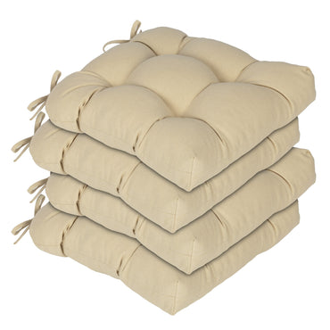 19x19x5 Inch Tufted Outdoor Chair Cushions, Water and Fade Resistant Polyester Dining Chair Pads with Ties - Khaki Aoodor 