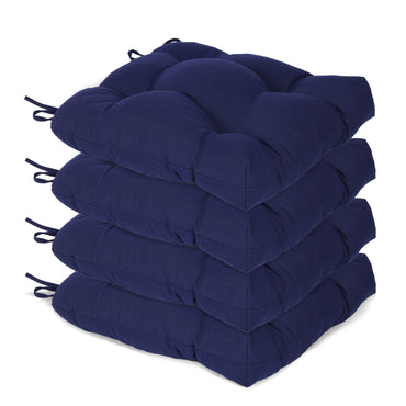 19x19x5 Inch Tufted Outdoor Chair Cushions, Water and Fade Resistant Polyester Dining Chair Pads with Ties - Dark Blue Aoodor 