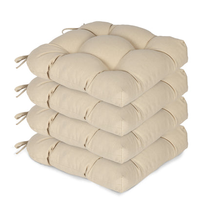 19x19x5 Inch Tufted Outdoor Chair Cushions, Water and Fade Resistant Polyester Dining Chair Pads with Ties - Khaki