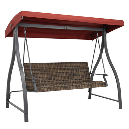 3-Seat Outdoor Rattan Patio Swing with Adjustable Canopy