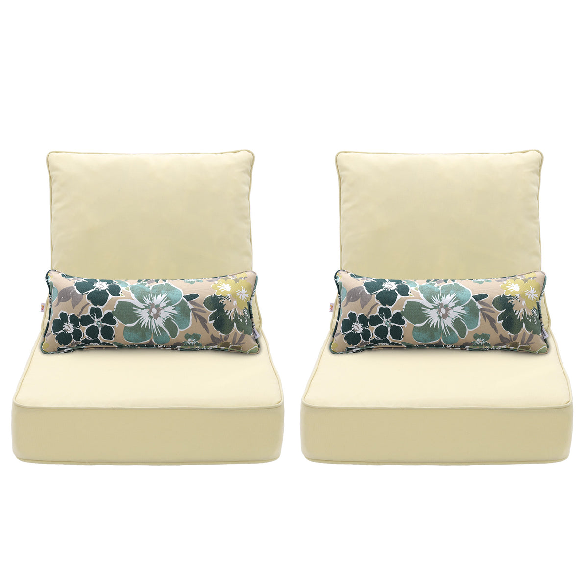 Outdoor Deep Seat Cushion Set with Lumbar Pillow, Patio Chair Back & Seat Cushions, Cream Yellow