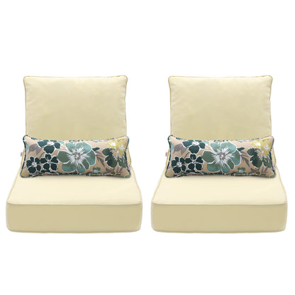 Outdoor Deep Seat Cushion Set with Lumbar Pillow, Patio Chair Back & Seat Cushions, Cream Yellow