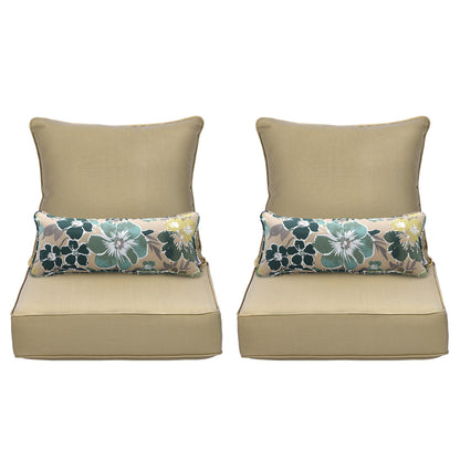 Outdoor Deep Seat Cushion Set with Lumbar Pillow, Patio Chair Back & Seat Cushions, Brown