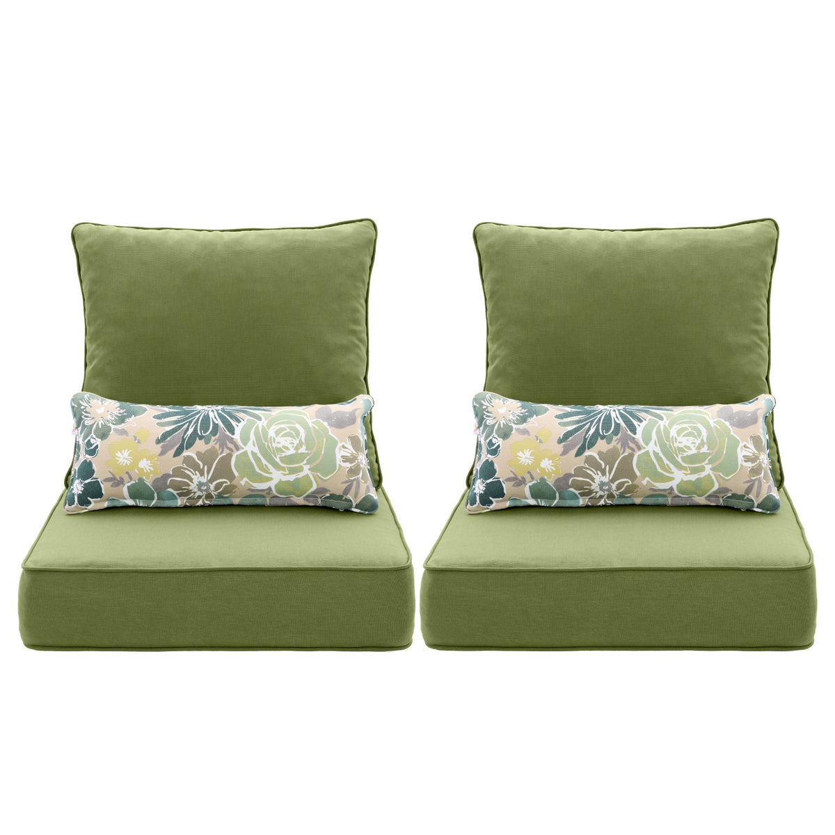 Outdoor Deep Seat Cushion Set with Lumbar Pillow, Patio Chair Back & Seat Cushions, Green