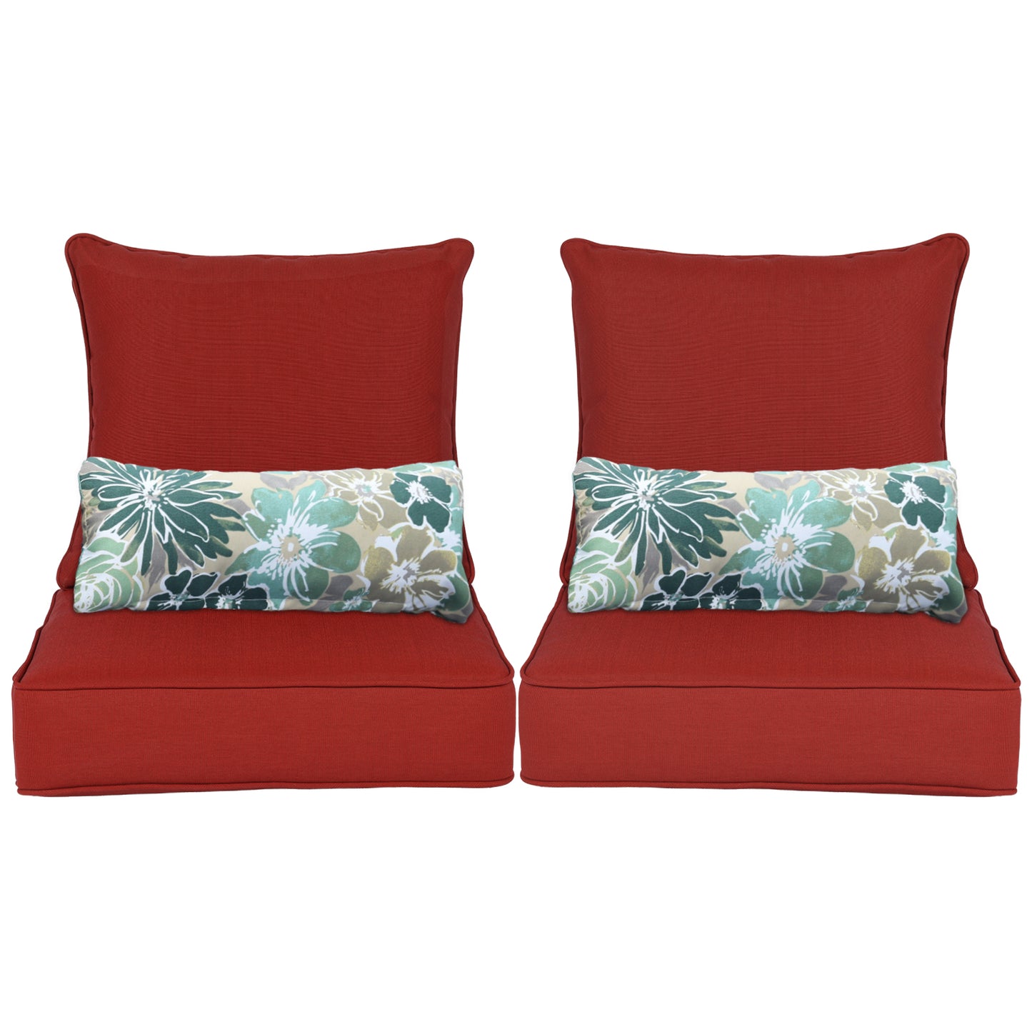 Patio Deep Chair Cushion, 2 Back 2 Seater 2 Pillow, Red