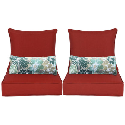 Patio Deep Chair Cushion, 2 Back 2 Seater 2 Pillow, Red