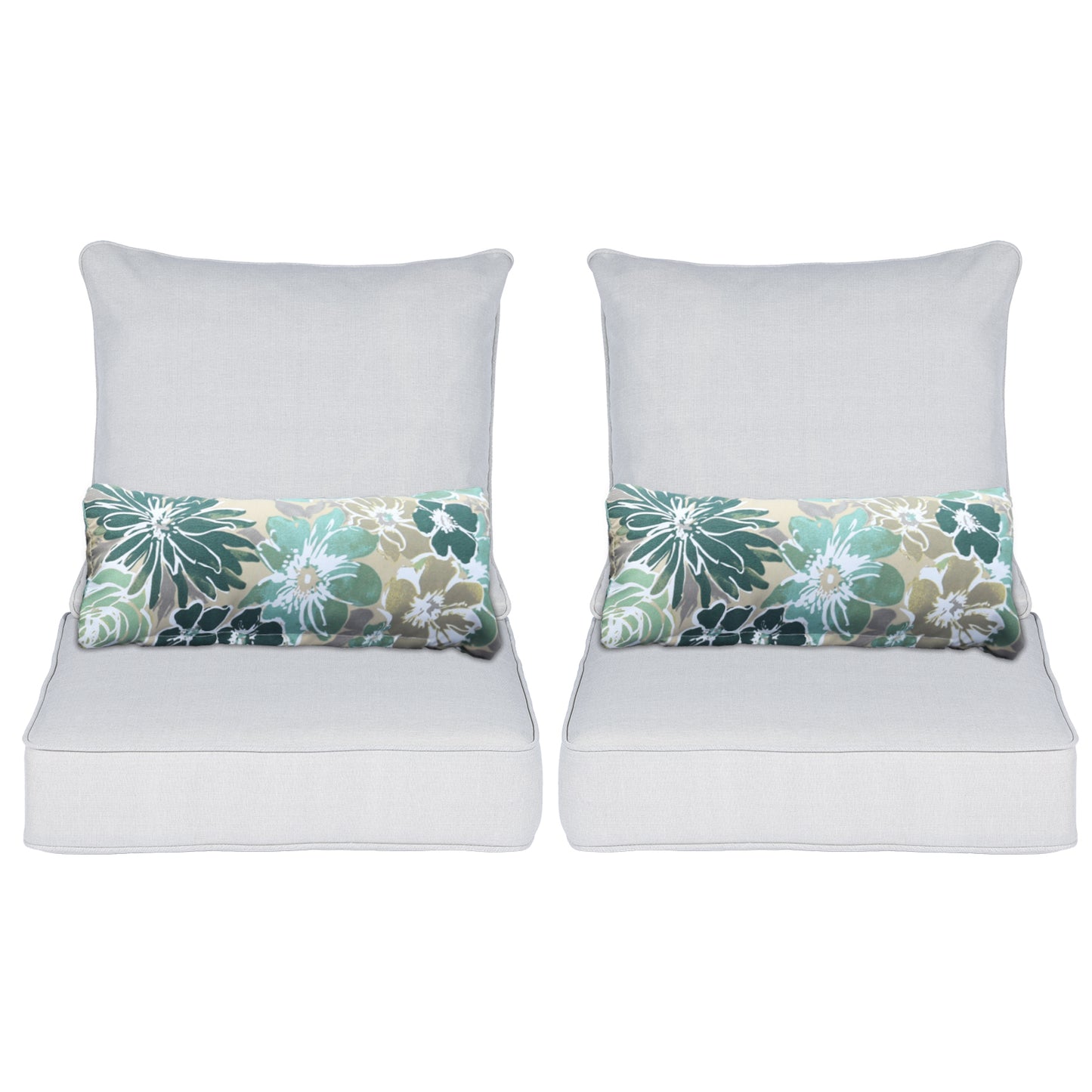 Patio Deep Chair Cushion, 2 Back 2 Seater 2 Pillow, Light Gray