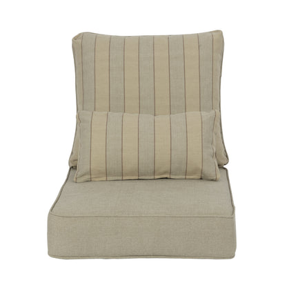 Outdoor Deep Seat Cushion Set with Lumbar Pillow, Patio Chair Back & Seat Cushions, Khaki Stripes