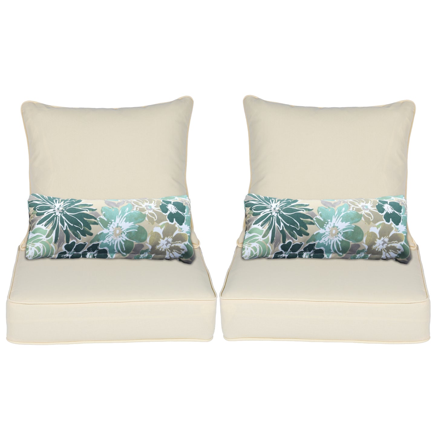 Patio Deep Chair Cushion, 2 Back 2 Seater 2 Pillow, Cream Yellow