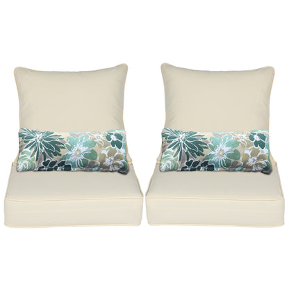 Patio Deep Chair Cushion, 2 Back 2 Seater 2 Pillow, Cream Yellow