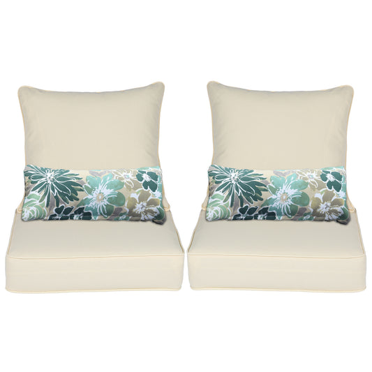 Patio Deep Chair Cushion, 2 Back 2 Seater 2 Pillow, Cream Yellow