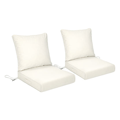 Waterproof Outdoor Deep Seat Cushion Set with Adjustable Straps & Removable Cover - Ivory White