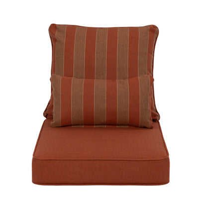 Outdoor Deep Seat Cushion Set with Lumbar Pillow, Patio Chair Back & Seat Cushions, Wine Red Stripes