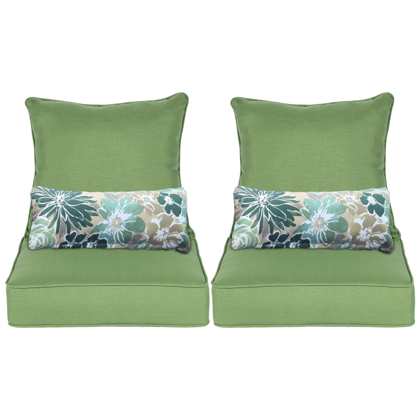 Patio Deep Chair Cushion, 2 Back 2 Seater 2 Pillow, Green