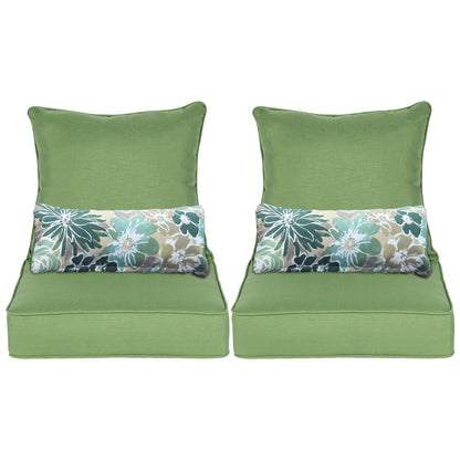 Patio Deep Chair Cushion, 2 Back 2 Seater 2 Pillow, Green