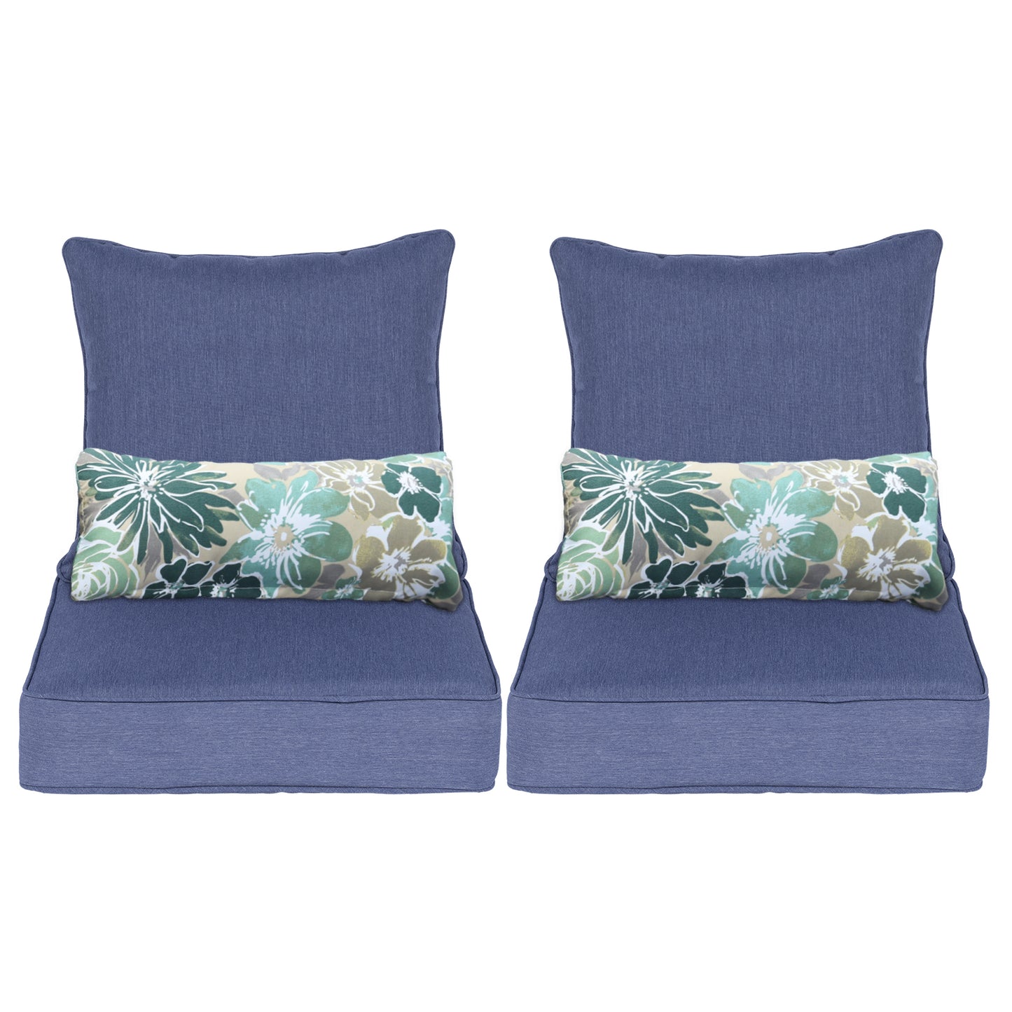 Patio Deep Chair Cushion, 2 Back 2 Seater 2 Pillow, Dark Blue