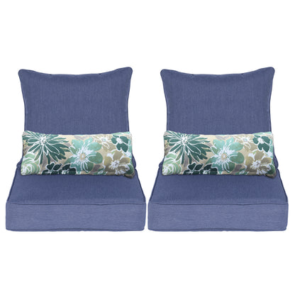 Patio Deep Chair Cushion, 2 Back 2 Seater 2 Pillow, Dark Blue
