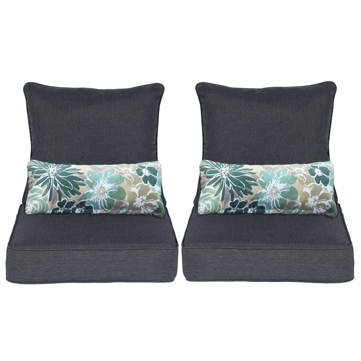 Patio Deep Chair Cushion, 2 Back 2 Seater 2 Pillow, Charcoal