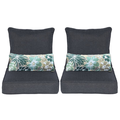 Patio Deep Chair Cushion, 2 Back 2 Seater 2 Pillow, Charcoal