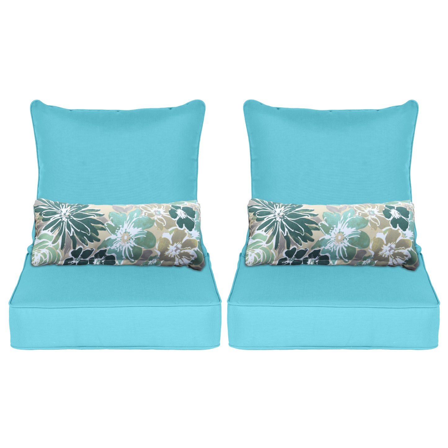 Patio Deep Chair Cushion, 2 Back 2 Seater 2 Pillow, Blue