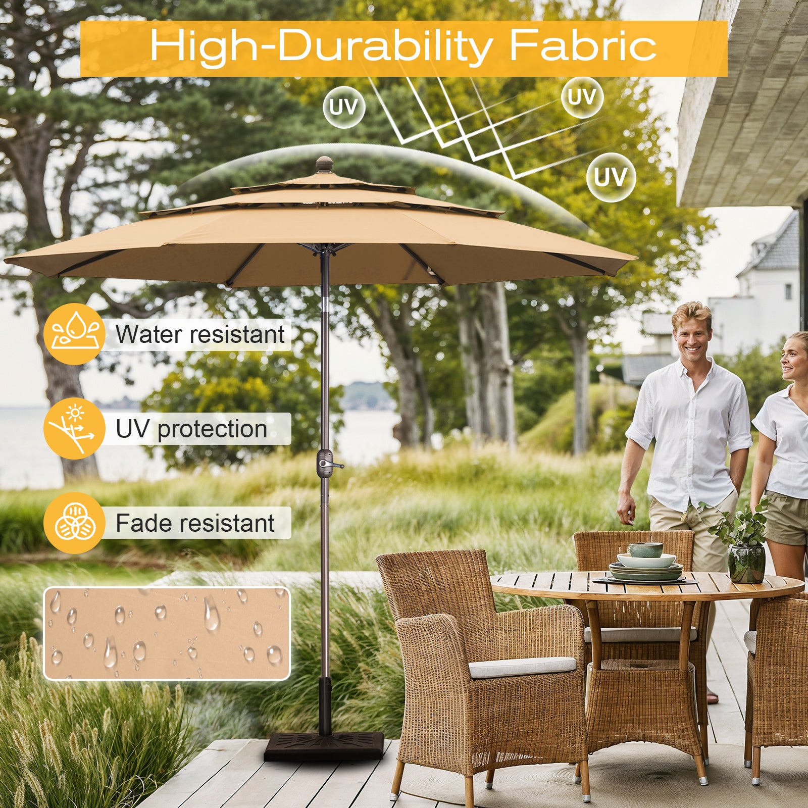 Aoodor 10 ft. Steel Market Patio Umbrella with Crank and Tilt in Color Light Blue