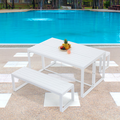 3-Piece Outdoor Patio Aluminum Dining Set with 1 Rectangular Picnic Table and 2 Benches
