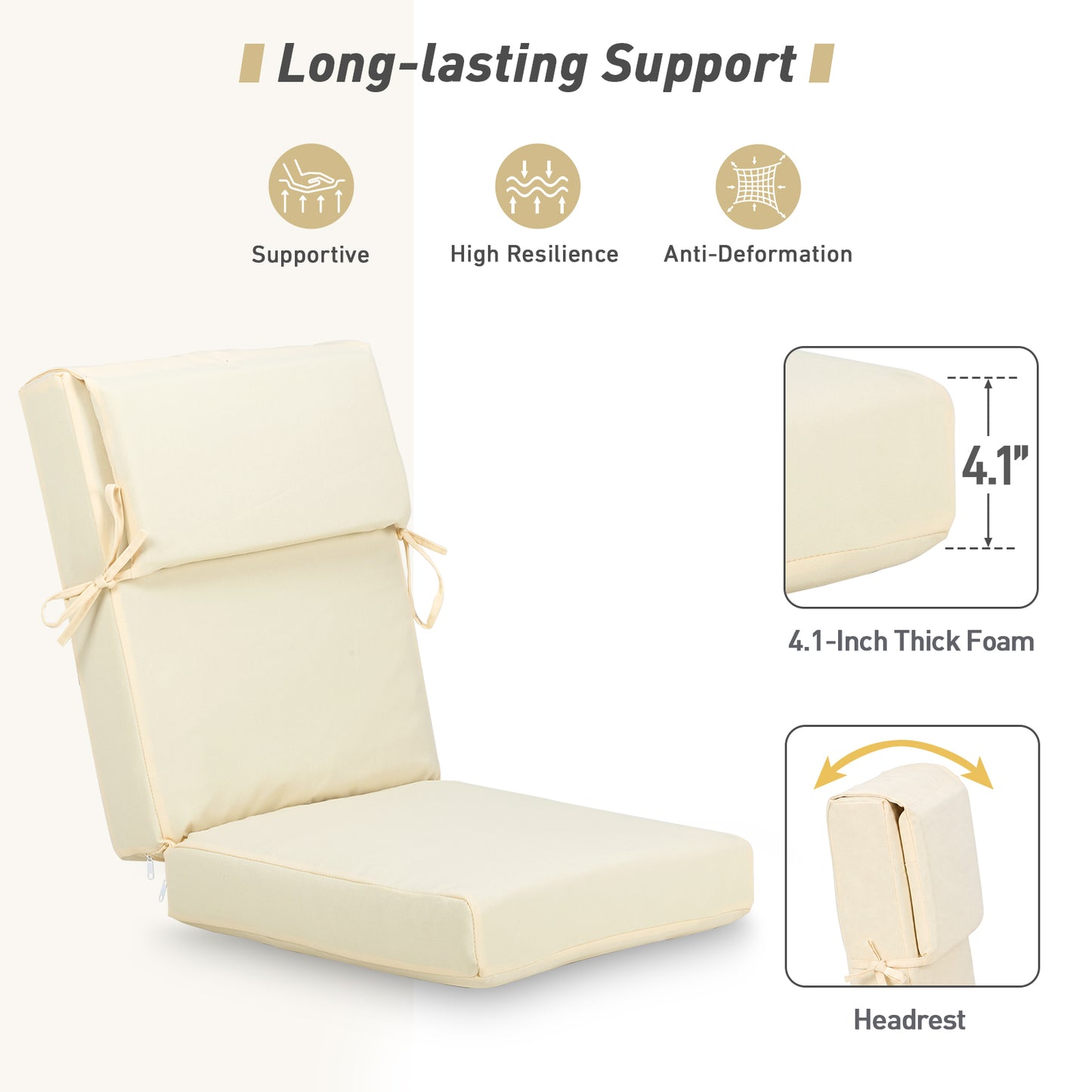45x22x4 inch Outdoor High Back Patio Chair Cushions, Cream Yellow