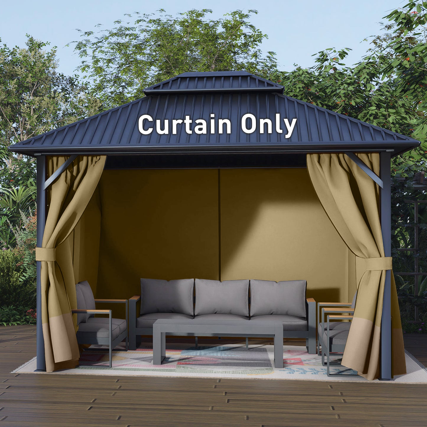 Outdoor Gazebo Curtains, 4 Panels Privacy Sidewall Replacement (Curtain Only) - Khaki and Sand Yellow