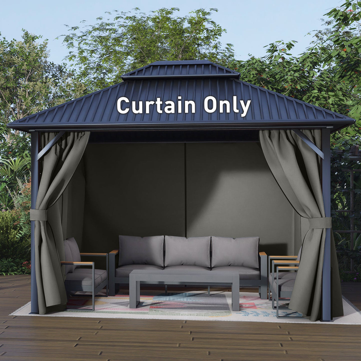 Outdoor Gazebo Curtains, 4 Panels Privacy Sidewall Replacement (Curtain Only) - Grey