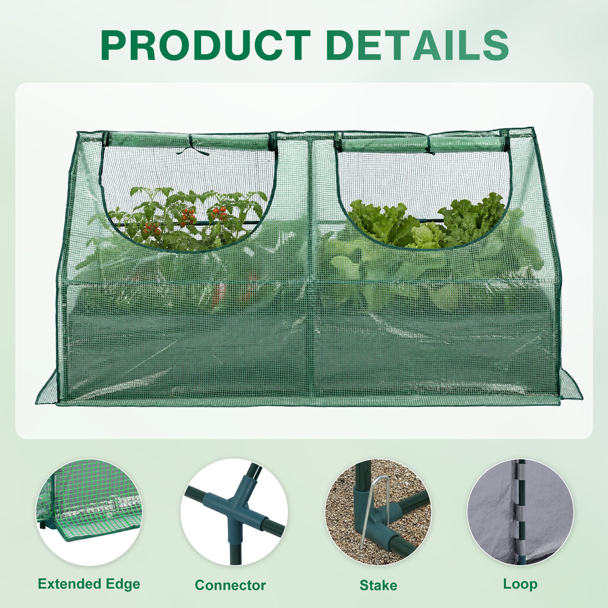 Raised Garden Bed with Mini Greenhouse Cover, Green PE Planter Box Kit