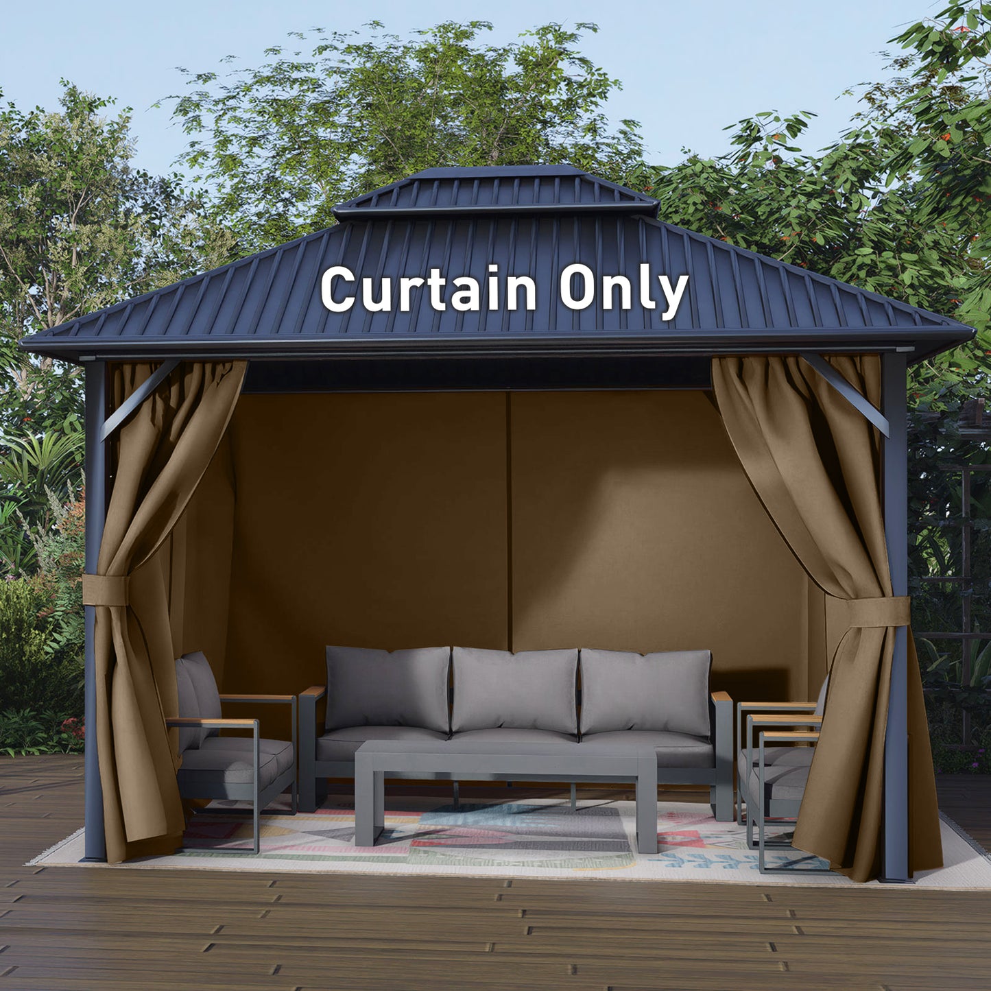 Outdoor Gazebo Curtains, 4 Panels Privacy Sidewall Replacement (Curtain Only) - Light Coffee