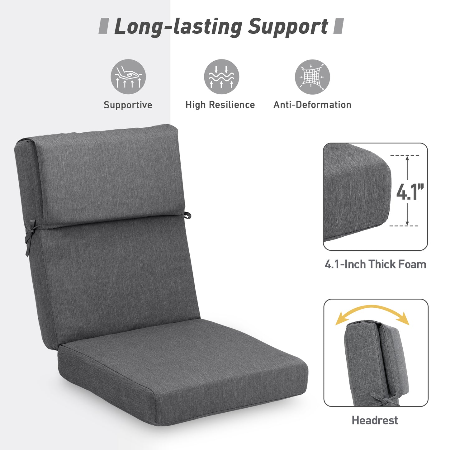 45x22x4 inch Outdoor High Back Patio Chair Cushions, Charcoal