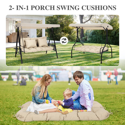 59" Tufted Porch Swing Cushions, Extra 5.1" Thick Outdoor Swing Bench Replacement Cushion with Backrest and 2 Pillows - Khaki