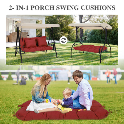 59" Tufted Porch Swing Cushions, Extra 5.1" Thick Outdoor Swing Bench Replacement Cushion with Backrest and 2 Pillows - Red