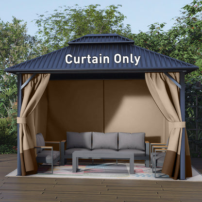 Outdoor Gazebo Curtains, 4 Panels Privacy Sidewall Replacement (Curtain Only) - Sand Yellow and Brown