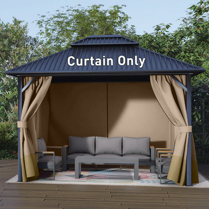 Outdoor Gazebo Curtains, 4 Panels Privacy Sidewall Replacement (Curtain Only) - Sand Yellow and Khaki