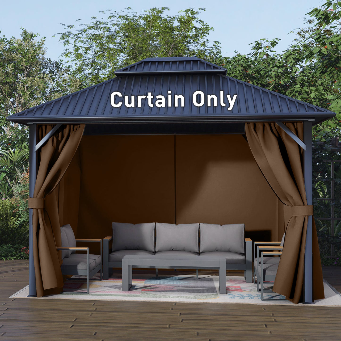 Outdoor Gazebo Curtains, 4 Panels Privacy Sidewall Replacement (Curtain Only) - Brown