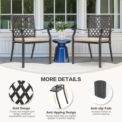 2-Piece Set Outdoor Patio Metal Dining Chairs with Seat Cushions