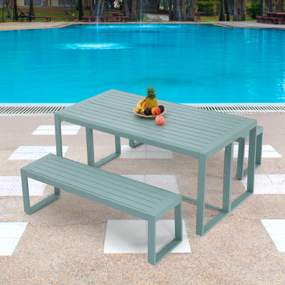 3-Piece Outdoor Patio Aluminum Dining Set with 1 Rectangular Picnic Table and 2 Benches