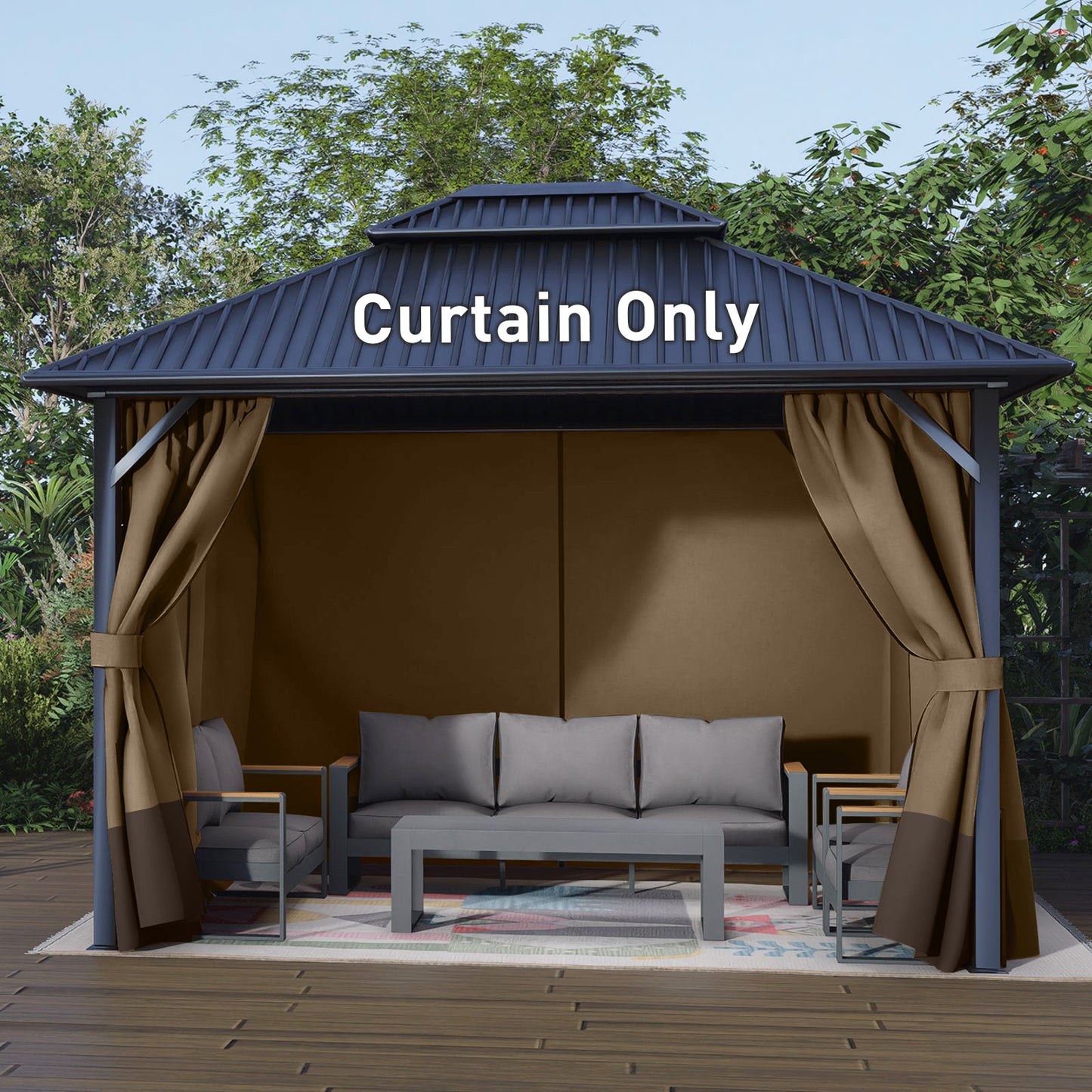 Outdoor Gazebo Curtains, 4 Panels Privacy Sidewall Replacement (Curtain Only) - Light Coffee and Coffee