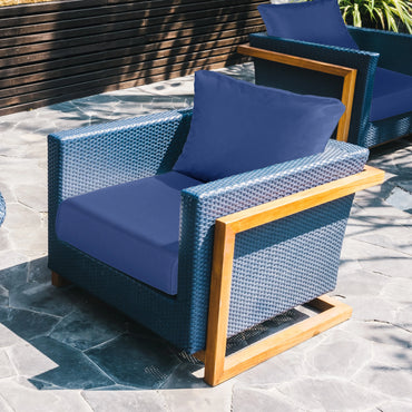 Outdoor Chair Cushion , Removable Cover with Hidden Zipper, Adaptable Secure Ties - Navy Blue