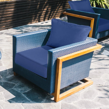 Outdoor Chair Cushion , Removable Cover with Hidden Zipper, Adaptable Secure Ties - Navy Blue