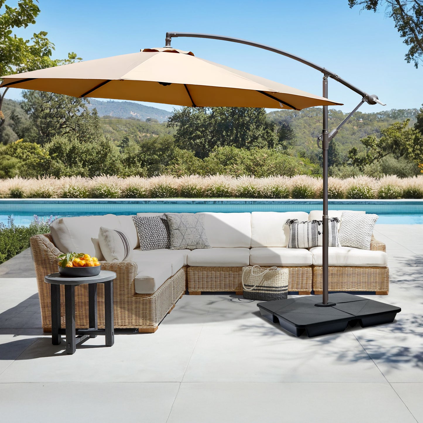 4-Piece Offset Cantilever Patio Umbrella Base Stand - Sand Filled Weight Plates for Stability