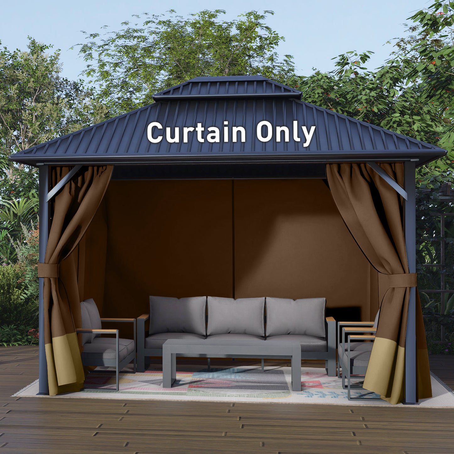 Outdoor Gazebo Curtains, 4 Panels Privacy Sidewall Replacement (Curtain Only) - Coffee and Khaki