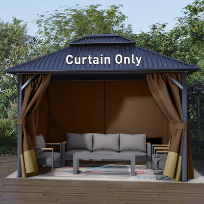 Outdoor Gazebo Curtains, 4 Panels Privacy Sidewall Replacement (Curtain Only) - Coffee and Khaki