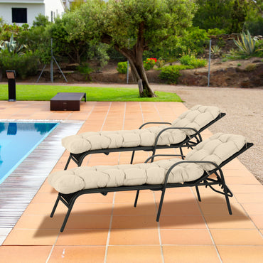76"x22"x5.1" Polyester Tufted Chaise Lounge Cushion for Outdoor Wicker Chaise Lounge Use, 2 Packs - Khaki Aoodor 
