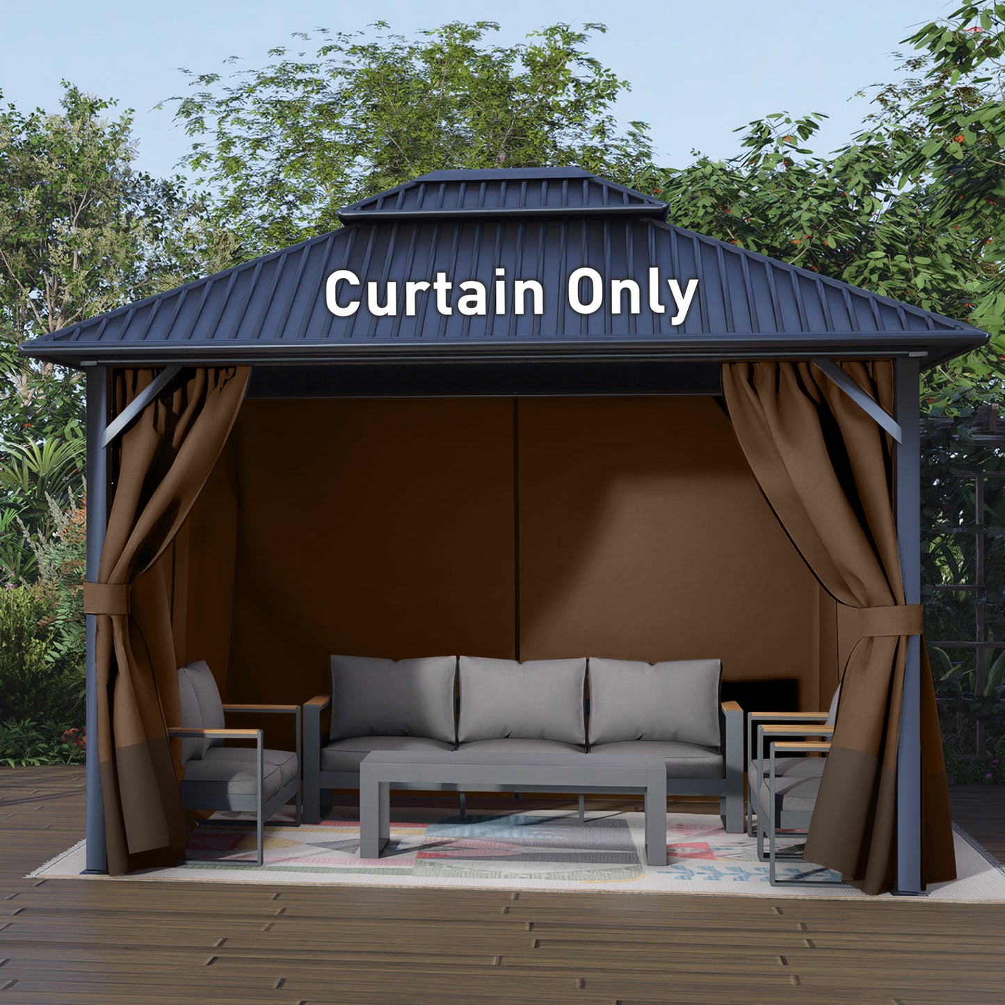 Outdoor Gazebo Curtains, 4 Panels Privacy Sidewall Replacement (Curtain Only) - Brown and Coffee