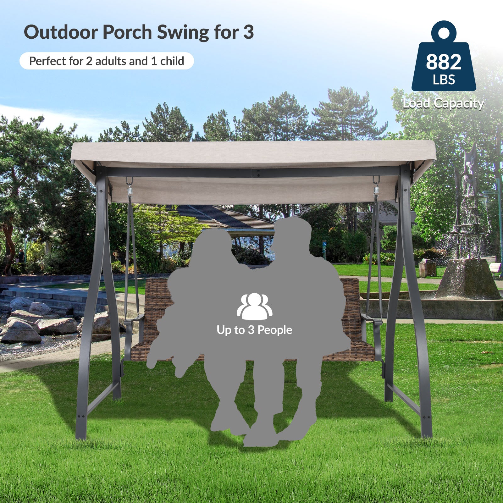 kettler avance outdoor swing seat with canopy Aoodor 3-Seat Outdoor Rattan Patio Swing with Adjustable Canopy - Stylish Comfort for Your Porch, Garden, and Yard